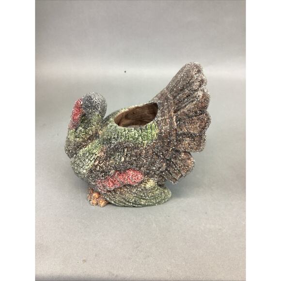 Set Of 2 Frosted Ceramic Turkey Candle Holders - 5x4.5x5.25” - Picture 2 of 11